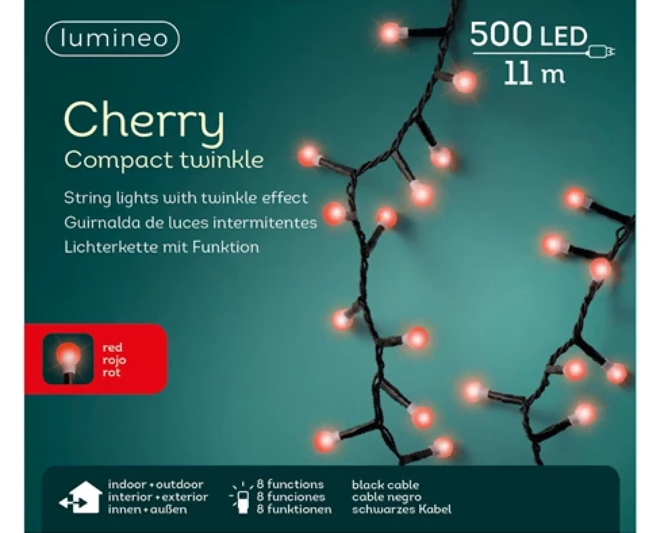500 Cherry Red Compact Christmas Lights