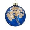 Antique Blue Glass Ball With Gold Flowers