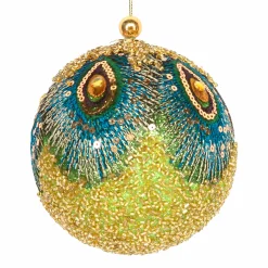 Beaded Ball With Fabric Peacock Feather Decoration
