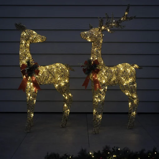 130Cm Gold Glitter Reindeer With 80 Warm White Led Lights