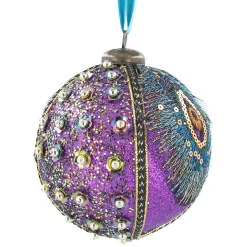 Peacock Purple Glitter Braid Sequin Ball Decor